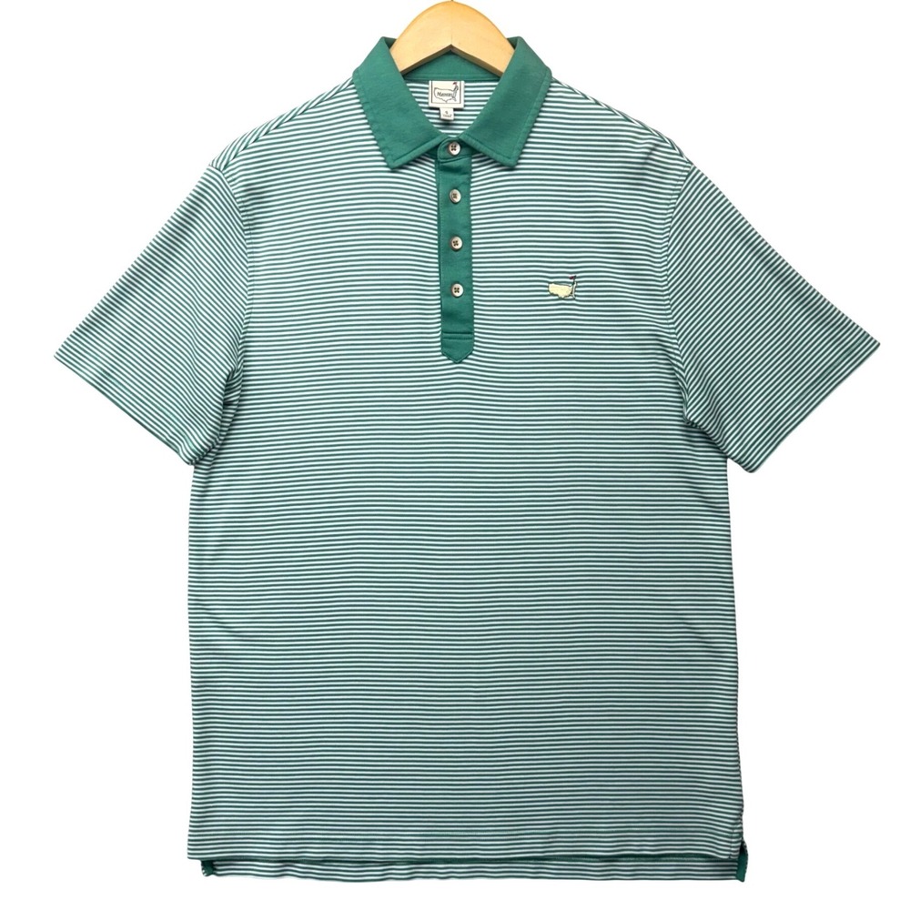 Masters Tournament Mens Green White Striped Golf Polo Shirt Luxury Cotton Small